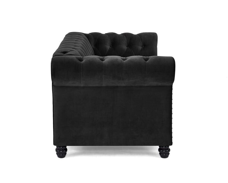 Black Velvet Chesterfield 2 Seater Sofa Tufted Scroll Arm Couch