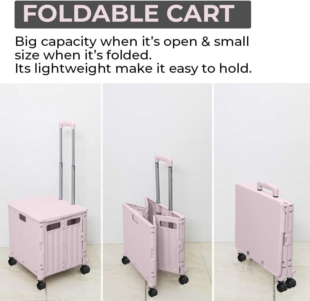 50L Foldable Shopping Trolley Cart 4 Wheels Lid 40kg Pull Along Utility
