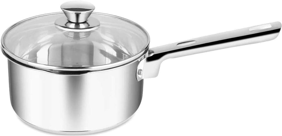 16cm Stainless Steel Saucepan Milk Pan with Glass Lid Induction Dishwasher Safe
