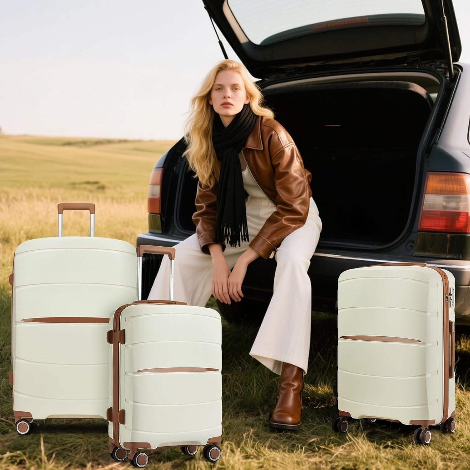 28” Large Lightweight Hard Shell Suitcase PP Spinner Wheels TSA Lock