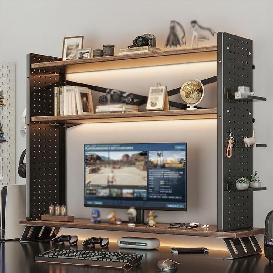 3 Tier Desk Hutch Adjustable Desktop Shelf Organizer Monitor Stand Black 100cm