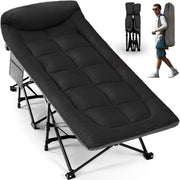 Extra Wide Folding Camping Bed with Cushion & Pillow - Portable Outdoor Cot