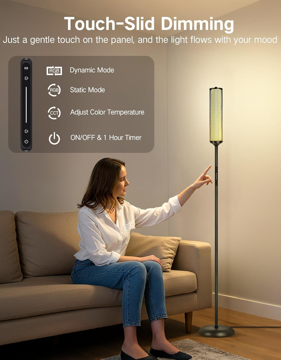 RGB Corner Floor Lamp Smart LED Dimmable App Remote Music