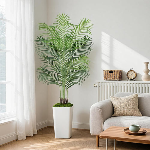 6ft Artificial Palm Tree with White Planter Tall Tropical Indoor Home Decor