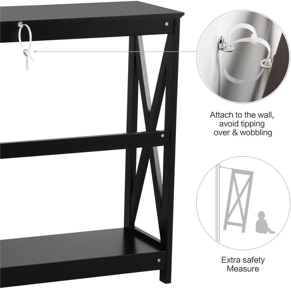 2 Tier Black Console Table with Shelf for Hallway Entryway Living Room