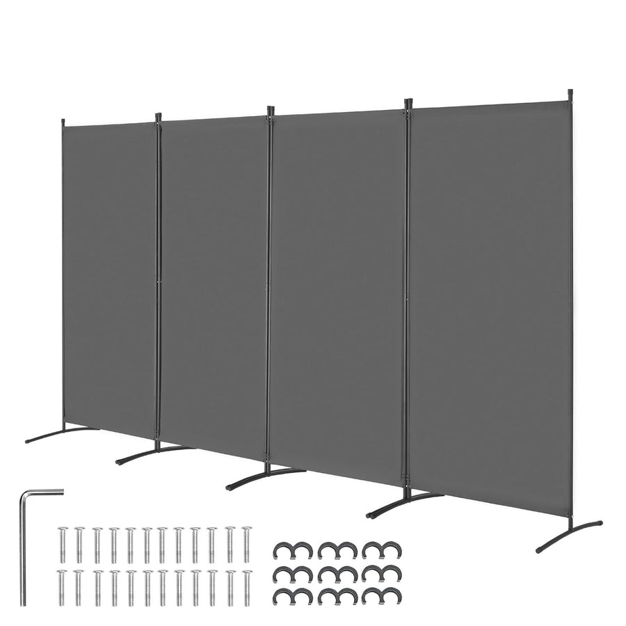4 Panel Folding Room Divider Grey Fabric Freestanding Privacy Screen 360x184cm