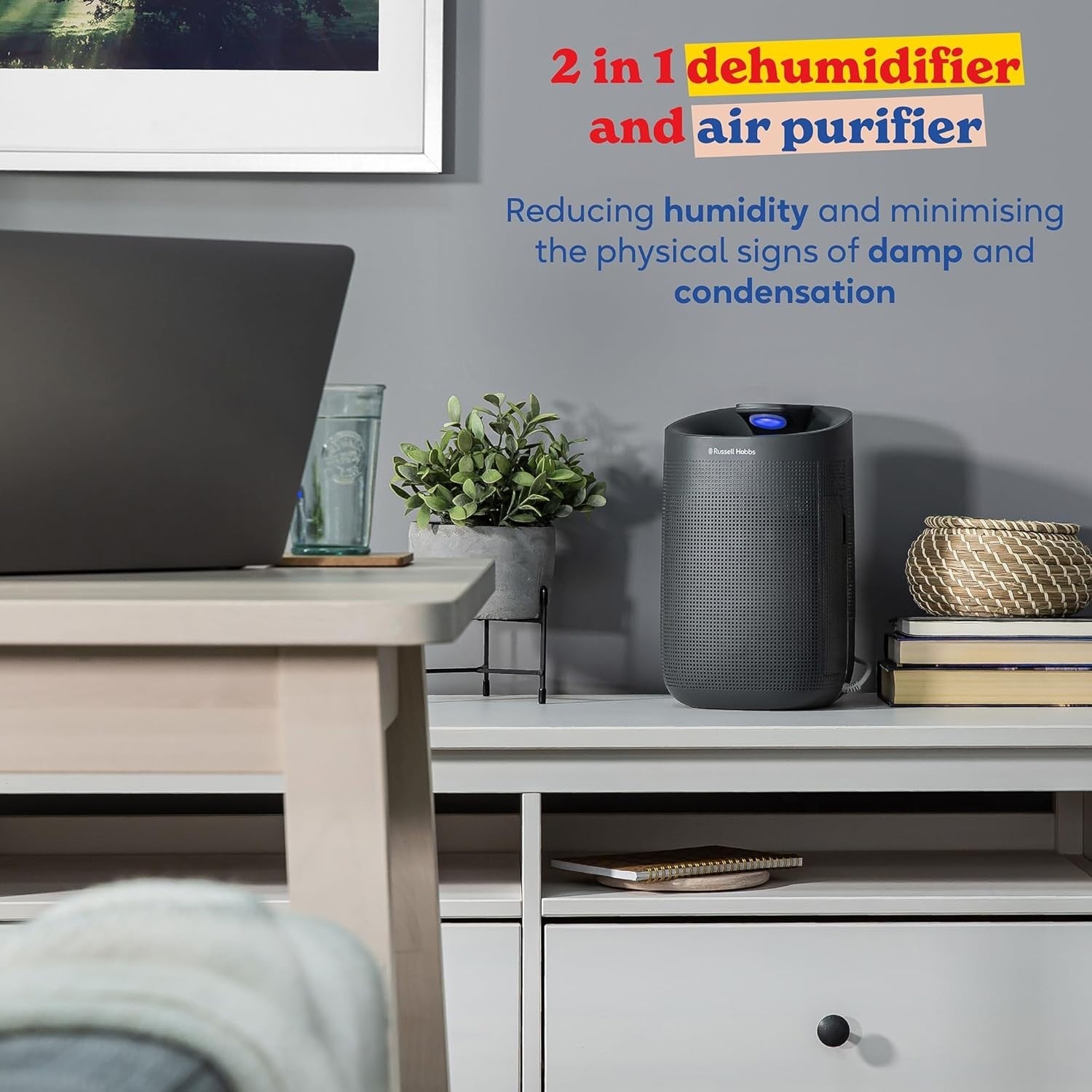 2-in-1 Dehumidifier Air Purifier 750ml Day Ozone Free 20m² Grey