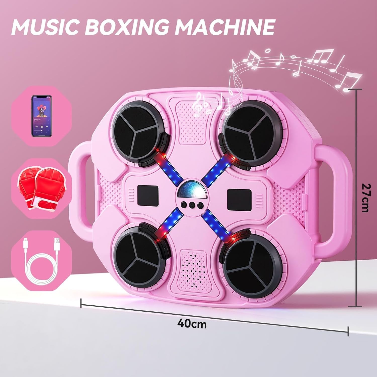 Music Boxing Machine LED Punch Pad Bluetooth Wall Mounted Kids Home Fitness