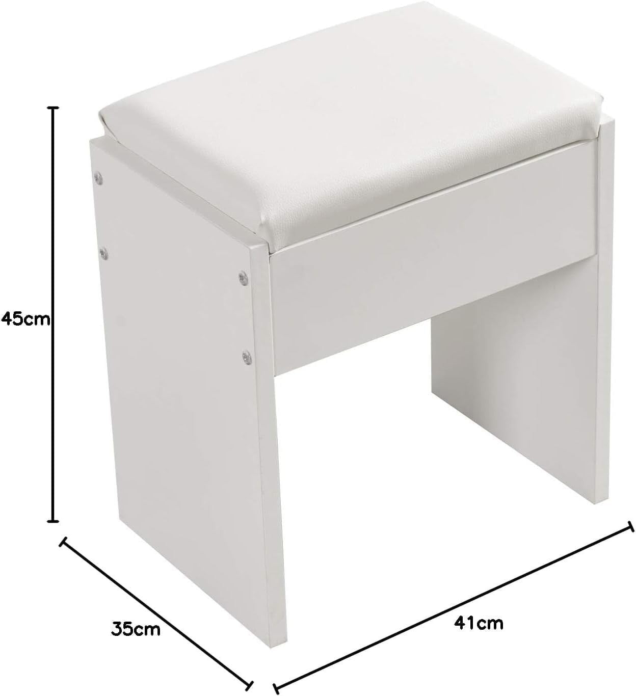 White Soft Padded Vanity Stool Modern Wooden Dressing Table Chair 41x35x45cm