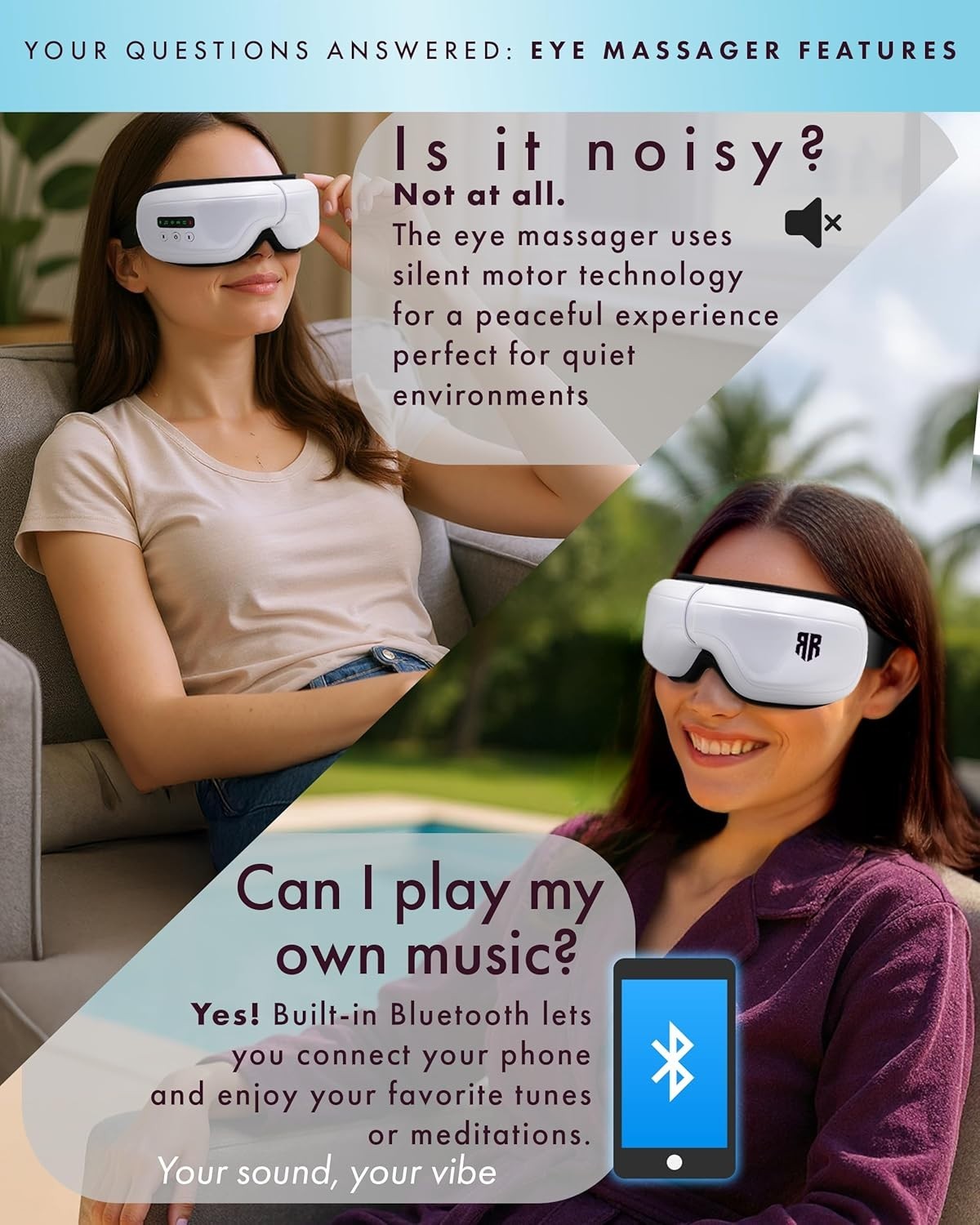 Heated Eye Massager 6 Modes Bluetooth Heat Compress Mask