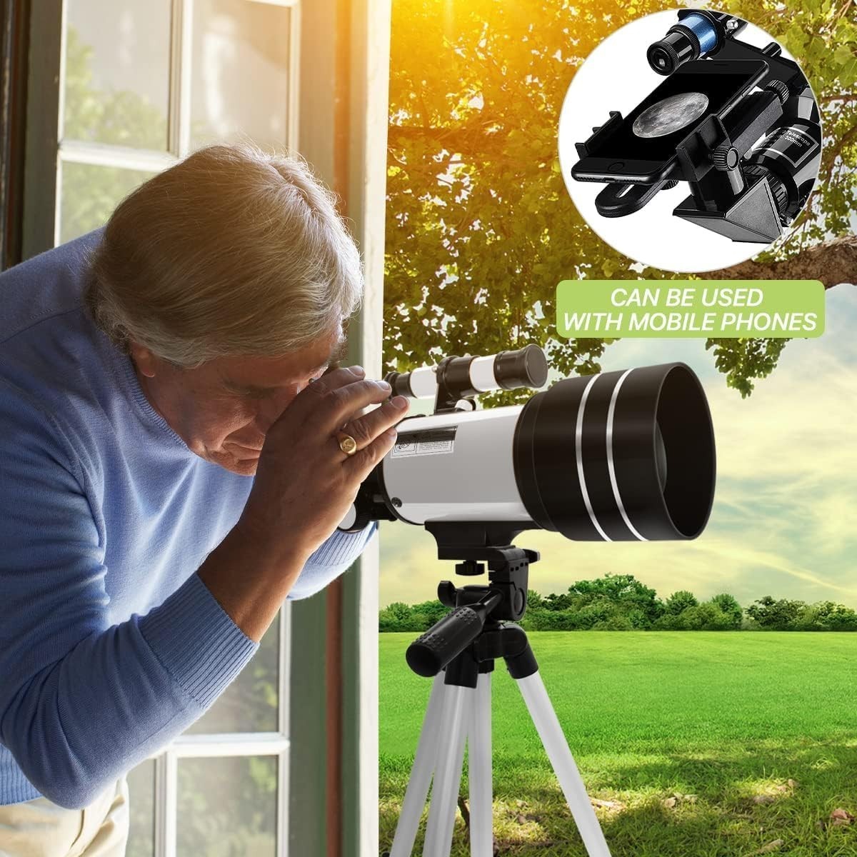 70mm Space Telescope Kids Beginner Scope Tripod 150x Magnification White