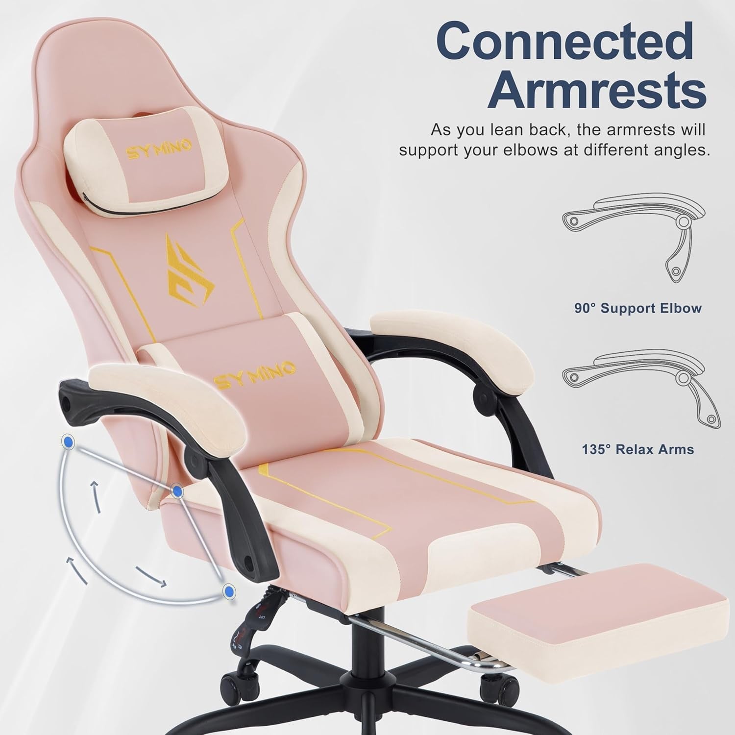 Ergonomic Gaming Chair Recliner w/ Footrest Lumbar PU Leather Pink