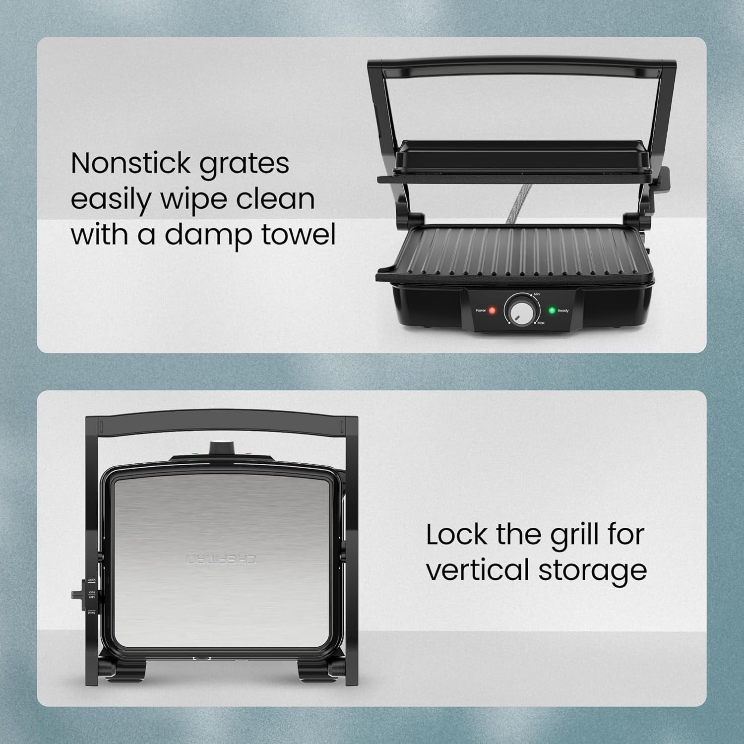 4-Slice Panini Press & Indoor Grill, Adjustable Temp, Nonstick Plates