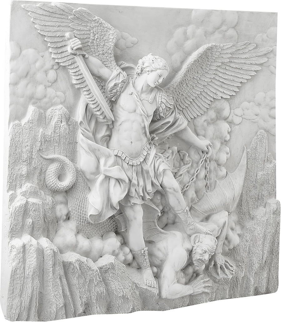 St Michael Archangel Wall Sculpture Stone Effect 56cm