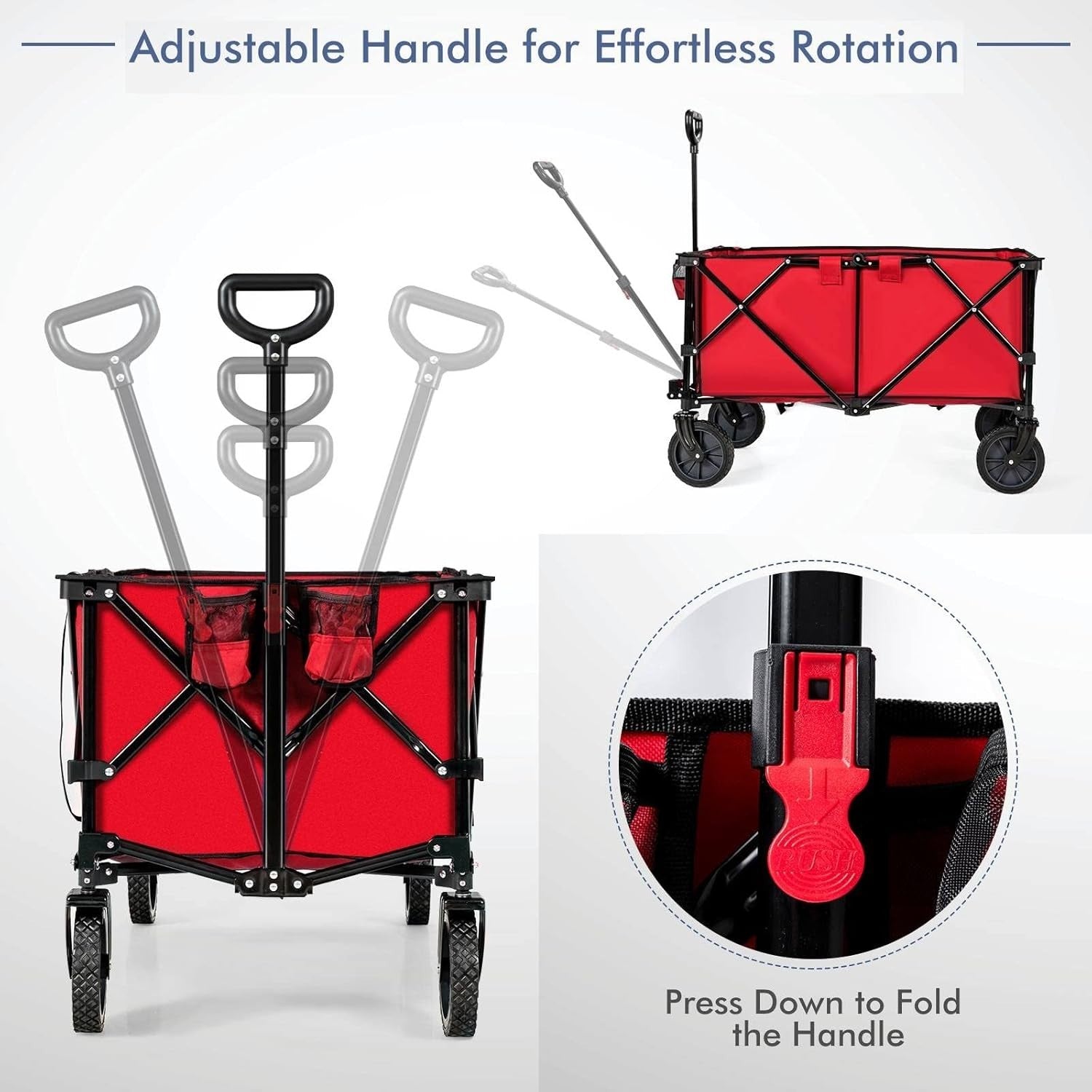 Folding Camping Wagon 87x50x38cm Heavy Duty Garden Cart Cup Holders Red