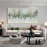 Large Abstract Canvas Wall Art Gold Teal 120x60cm Modern Decor