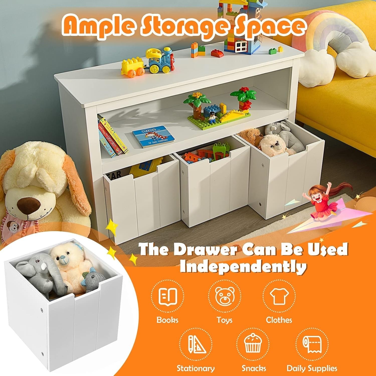 Kids Storage Cabinet with Drawers & Large Shelf – Durable Toy Organizer
