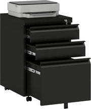 3 Drawer Mobile Filing Cabinet with Lock Under Desk Office Storage Black