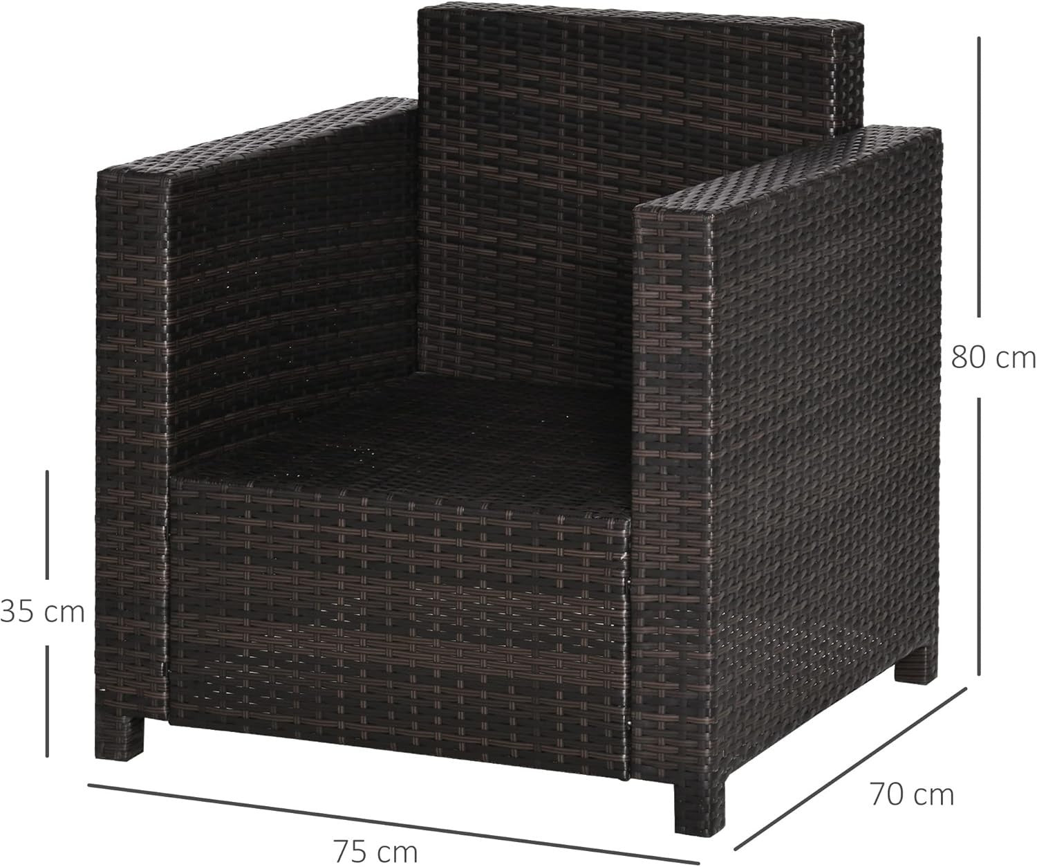 Rattan Garden Armchair with Cushion Brown Outdoor Patio Lounge Single Seater