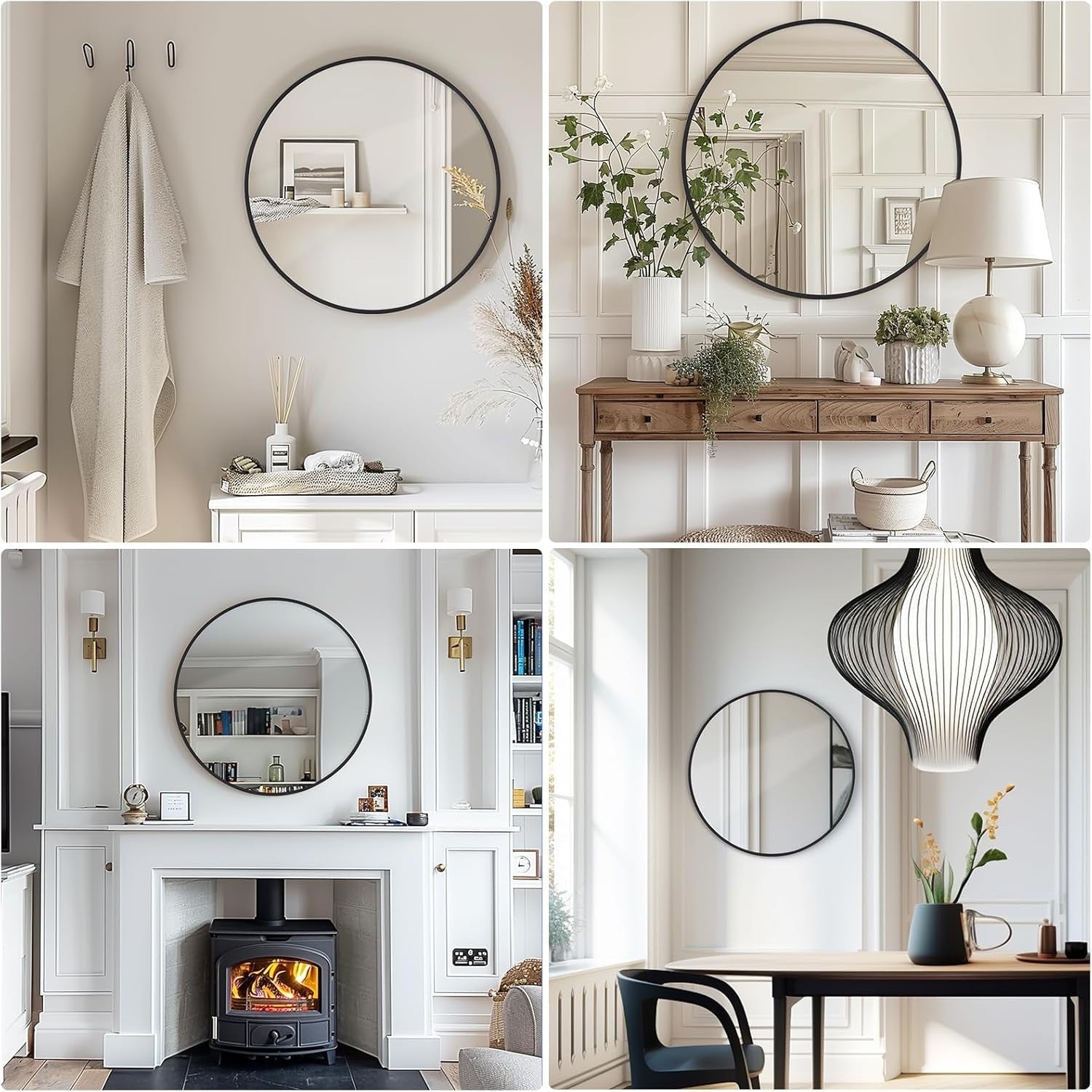 Round Black Wall Mirror 60cm Vanity Mirror Modern Bathroom Decor