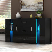 Modern Black LED Sideboard Cabinet 2 Doors 3 Drawers Living Room Storage Unit