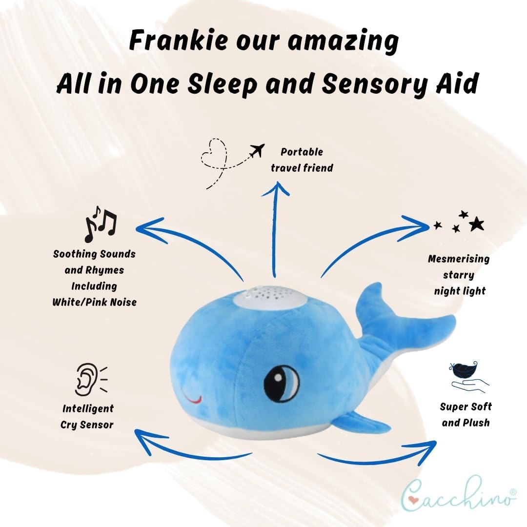 Blue Plush Whale Baby Sleep Soother with 12 Lullabies & White Noise Toy
