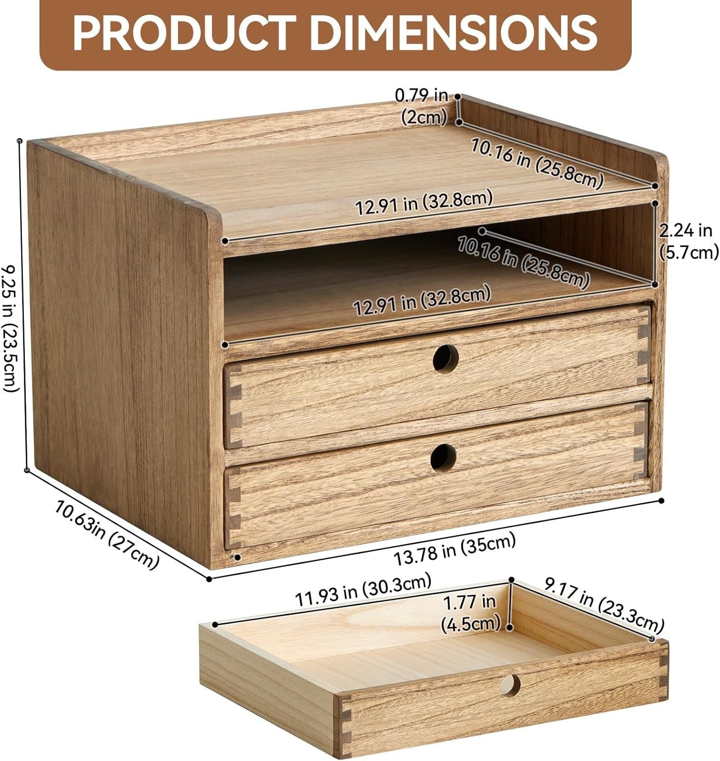 Wood Desktop Organizer with Drawers & Shelves | Home Office Storage Box