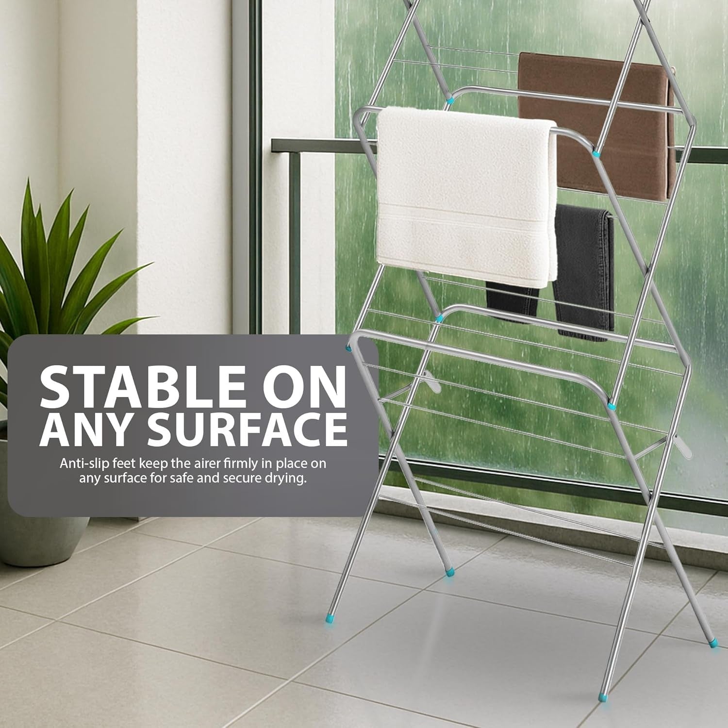 3 Tier Clothes Airer Foldable Drying Rack Steel Laundry Clothes Horse Indoor