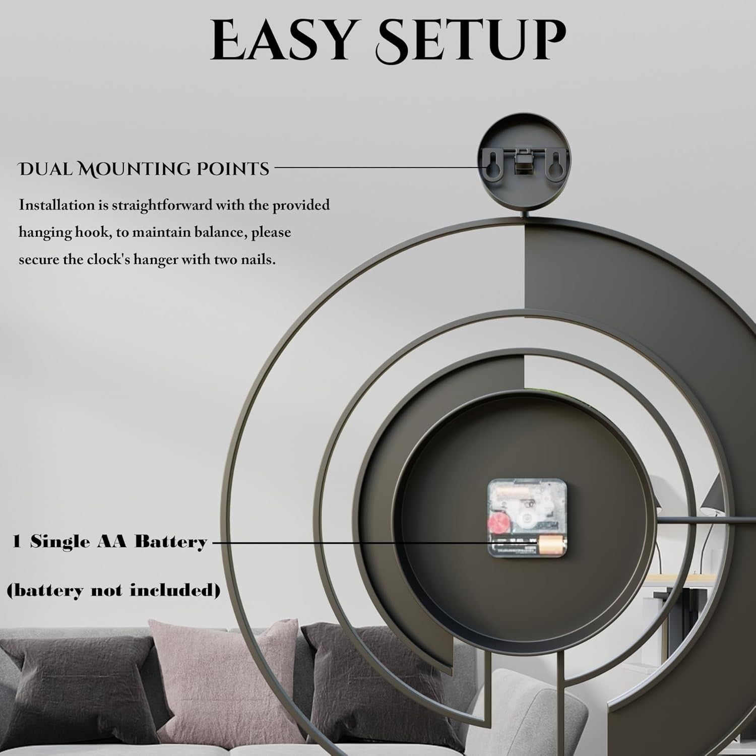 Modern Walnut Marble Dial Wall Clock Silent Non-Ticking Large 60cm Decor