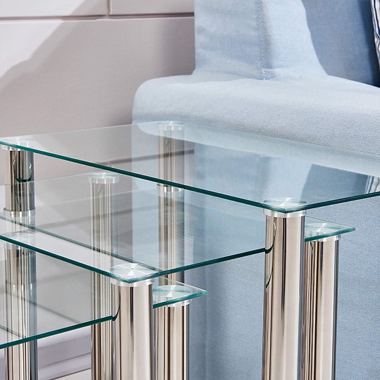 Space Saving Glass Nesting End Tables Set 3 Modern Stackable Side Coffee