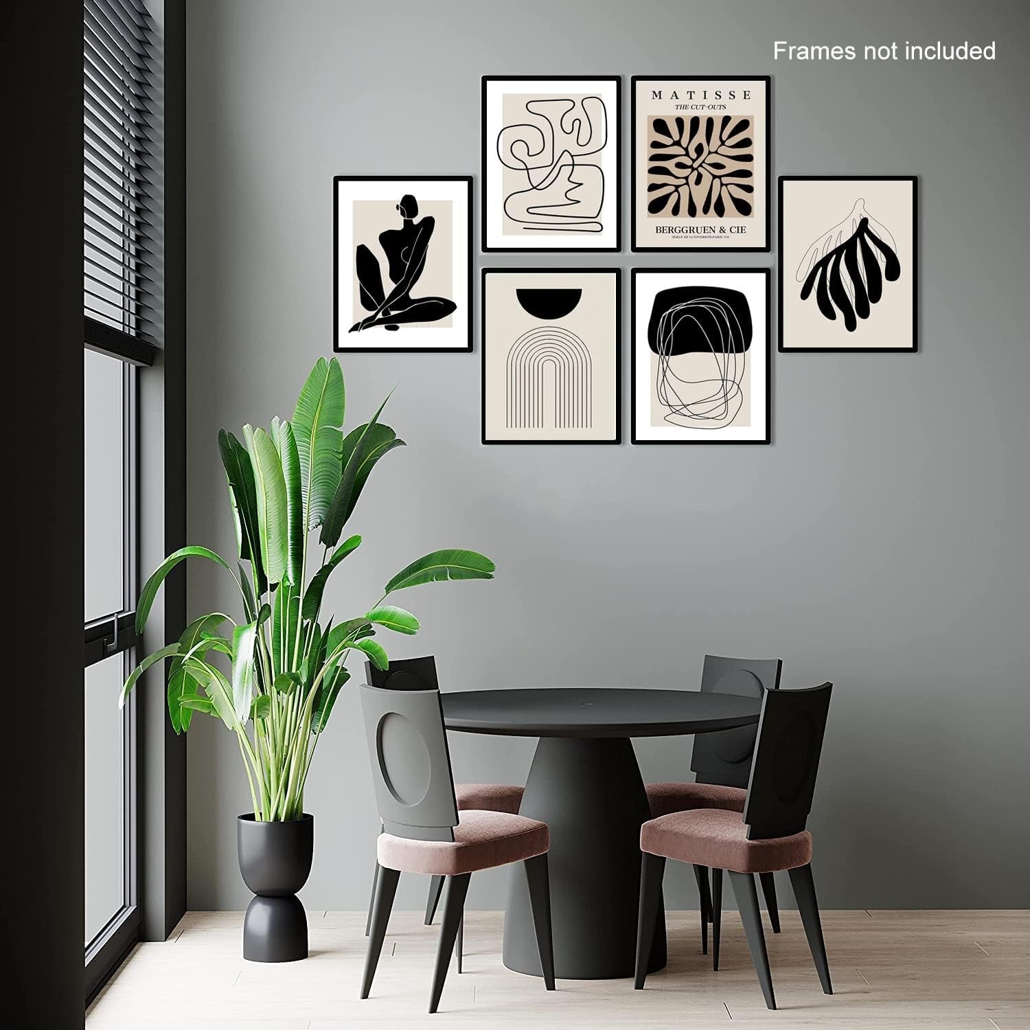 Boho Wall Art Set of 6 Black White 8x10 Abstract Prints
