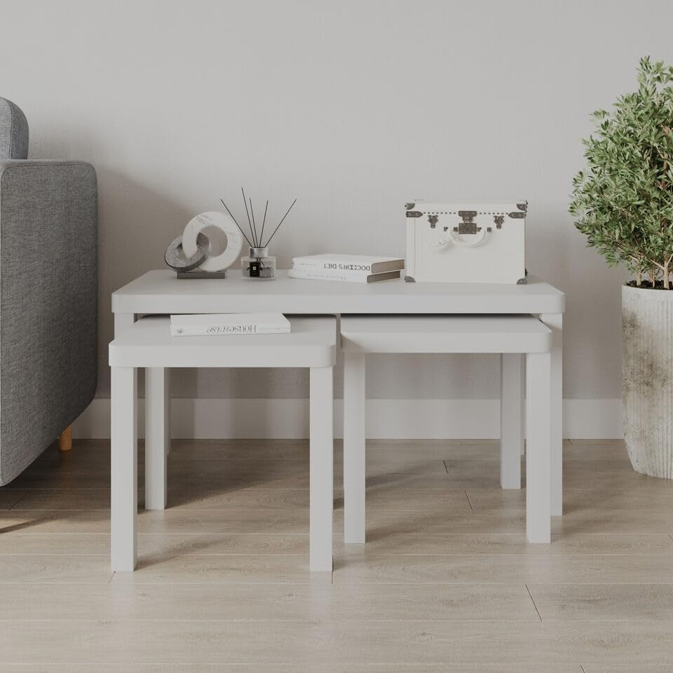 White Space Saving Nesting Coffee Table Set 3: Large Rectangular + 2 Square End