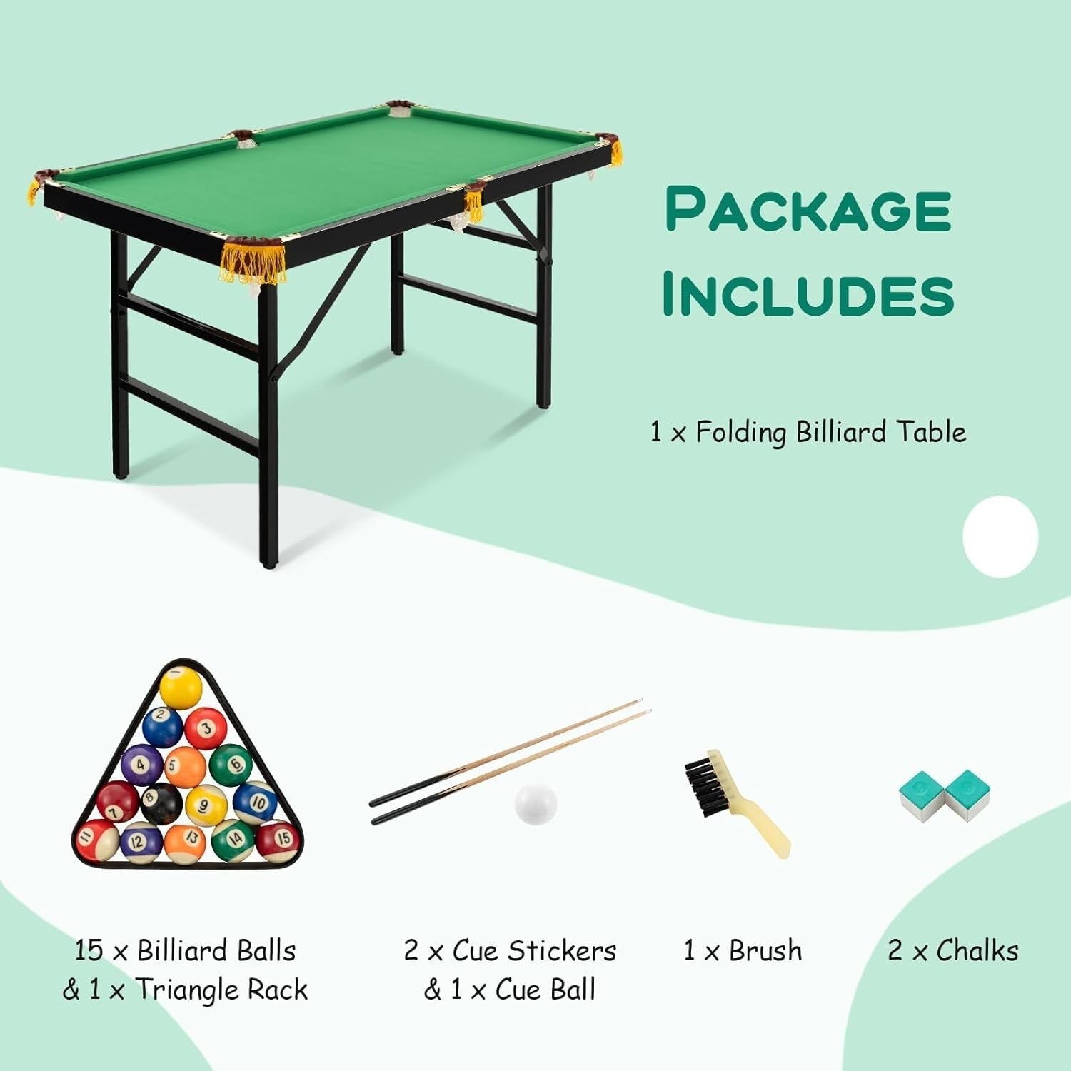 4FT Folding Pool Table Portable Billiards Set w Cues Balls Chalk
