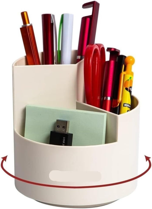 360° Spinning Desk Organizer Pen Pencil Holder 3-Slot Desktop