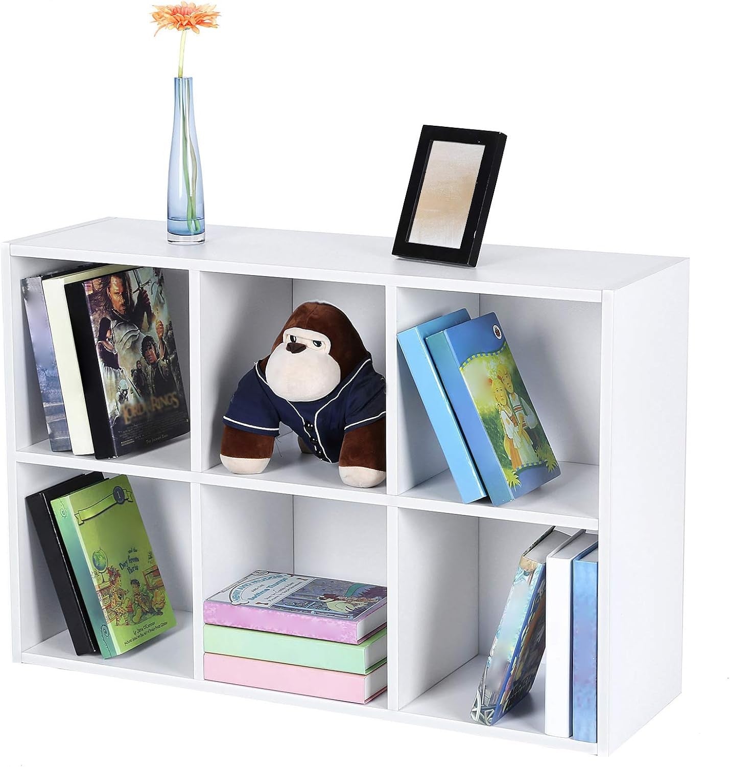 6-Compartment White Bookcase | Modern Cube Storage Shelf for Home Office Living