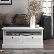 White Rattan Coffee Table with Drawers & Shelf 94x50x44cm Storage Unit