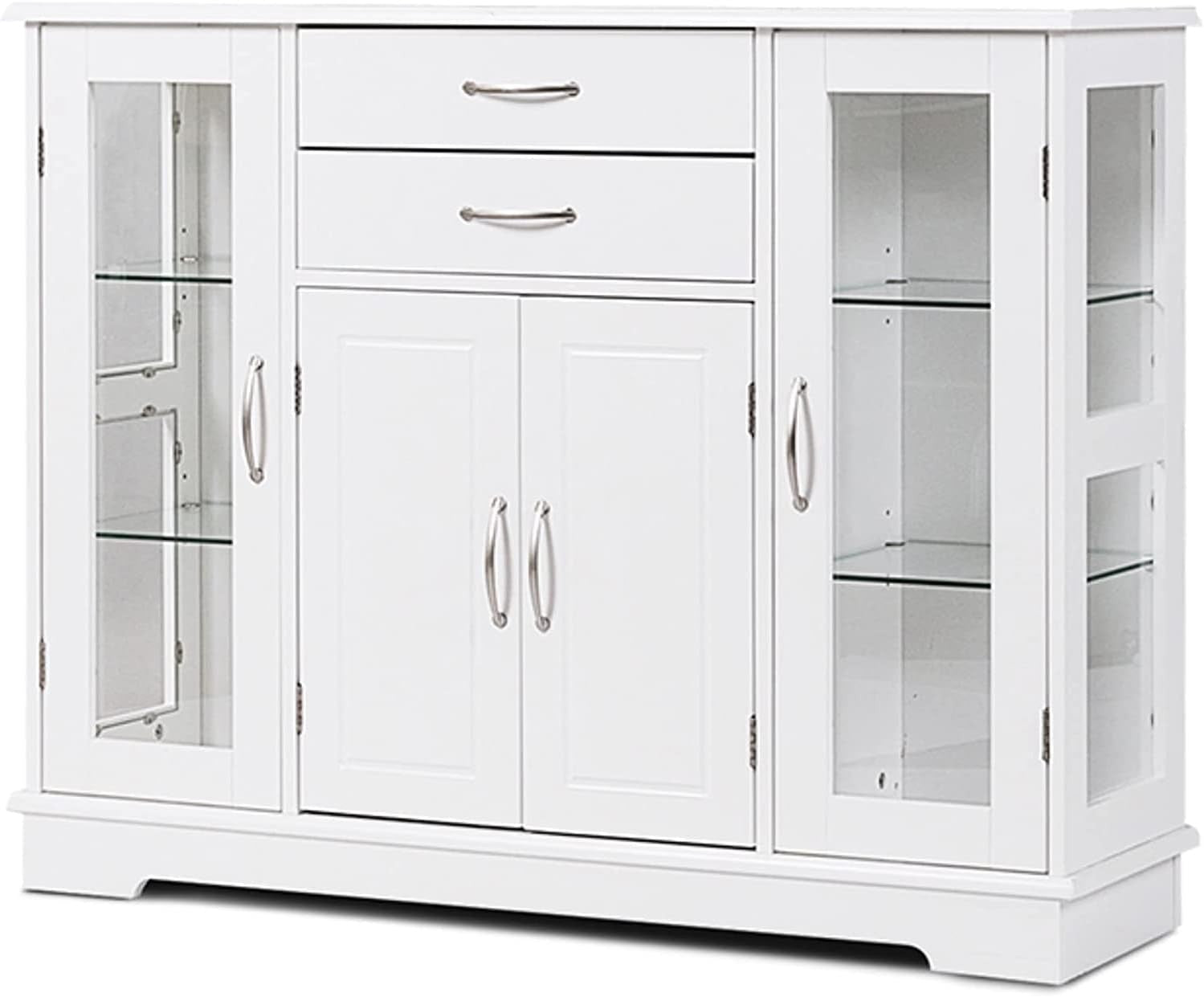 White Kitchen Sideboard 81cm Buffet Cabinet 2 Drawers 5 Adjustable Shelves