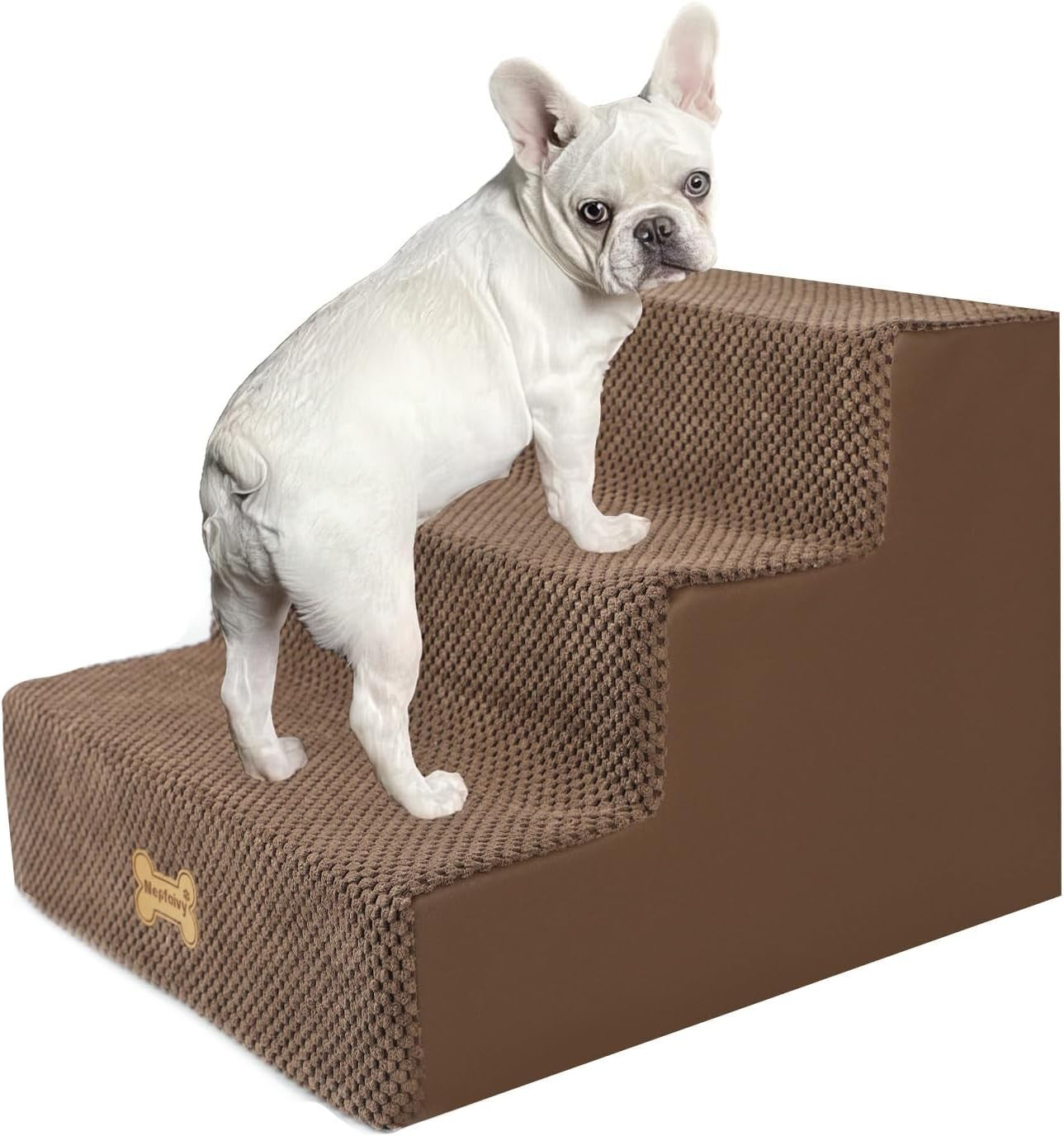 3-Step Dog Stairs Non-Slip Pet Ramp for Small Dogs Cats Brown