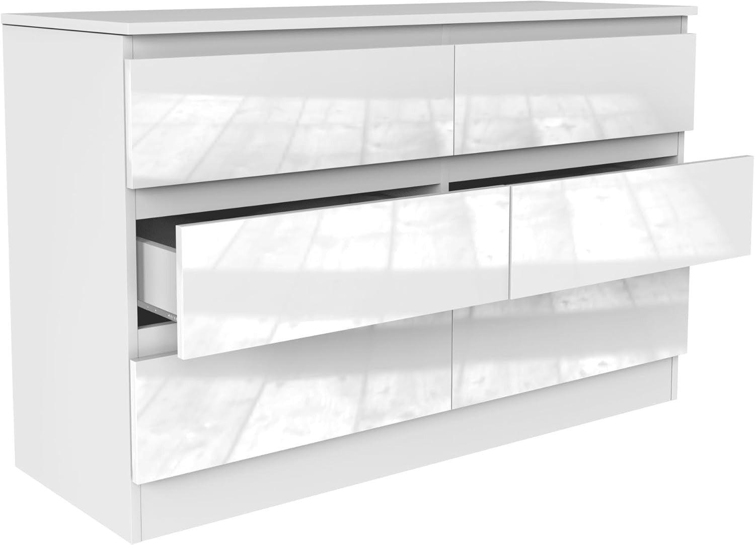 White Gloss 6 Drawer Chest Dresser Storage Unit Bedroom Modern Cabinet