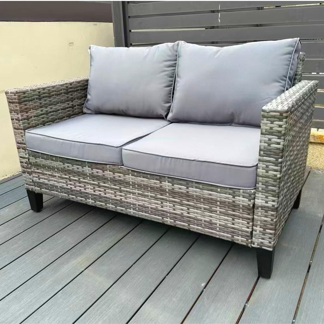 2 Seater Outdoor Rattan Sofa with Cushions Compact Garden Patio Loveseat