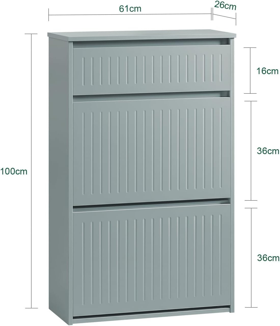 Slim Grey Shoe Storage Cabinet 2 Flip + 1 Pull-Out Drawer, Space Saver