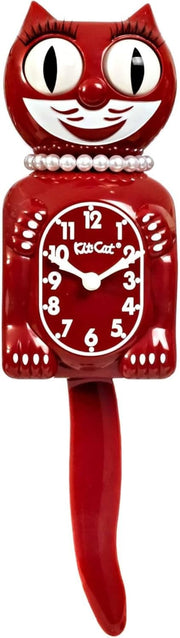 Red Cat Wall Clock 40cm Retro Moving Eyes Tail Battery Operated Vintage