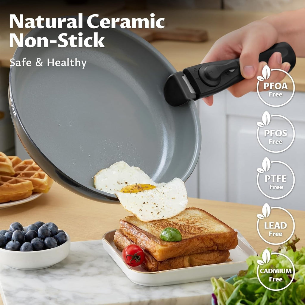 10pcs Gray Black Ceramic Non Stick Induction Pan Set  with Detachable Handles