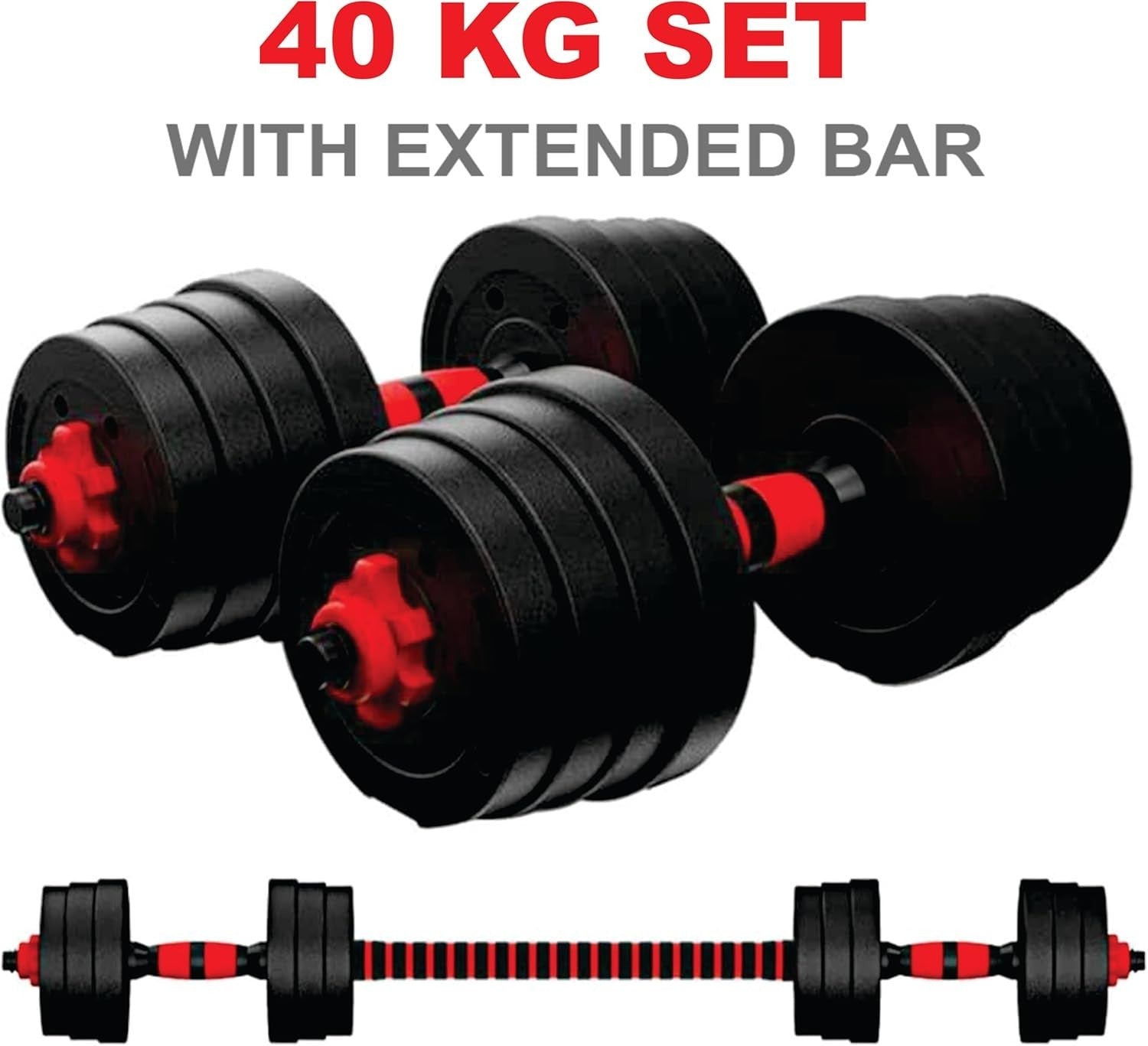 Adjustable Dumbbell Set 20kg or 30kg Spinner Locks Non Slip Steel Bars