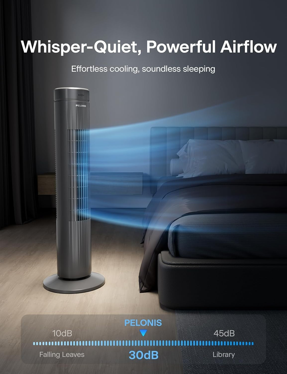 Portable Tower Fan 30 Inch 3-Speed Oscillating Quiet Cooling Fan with Remote