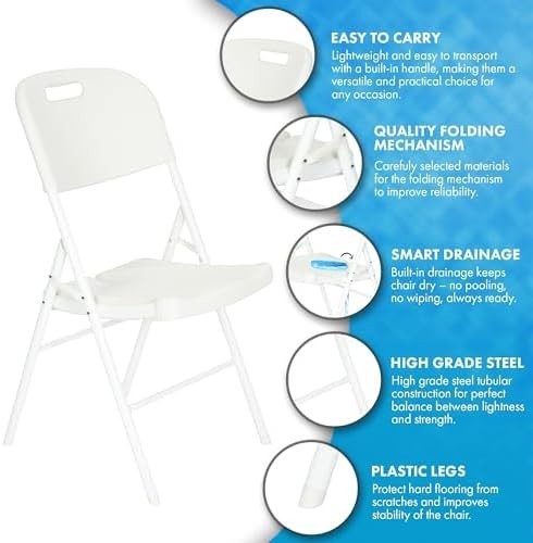 6ft Folding Table with 2 Premium Chairs White Indoor Outdoor Set