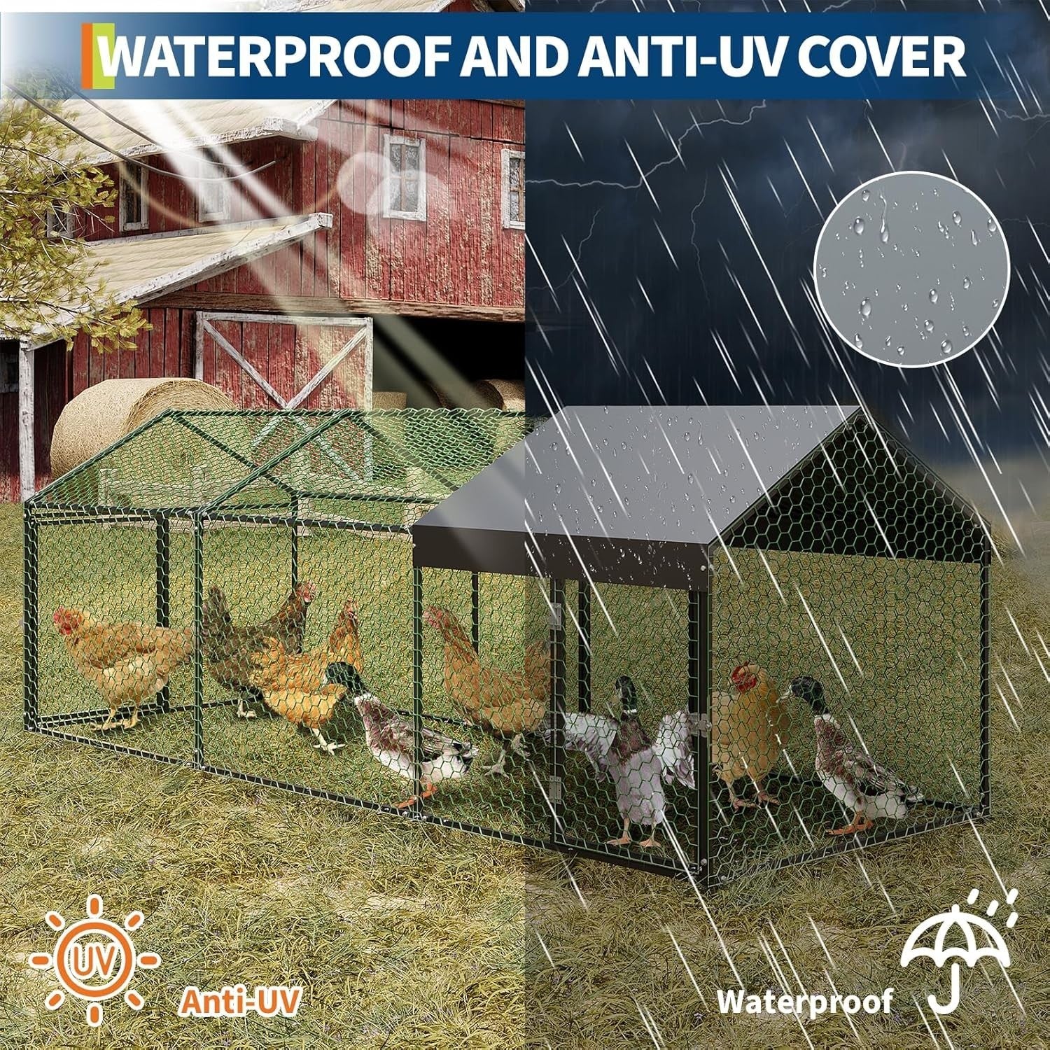 3m Walk In Chicken Run Galvanised Steel Coop 8-15 Hens