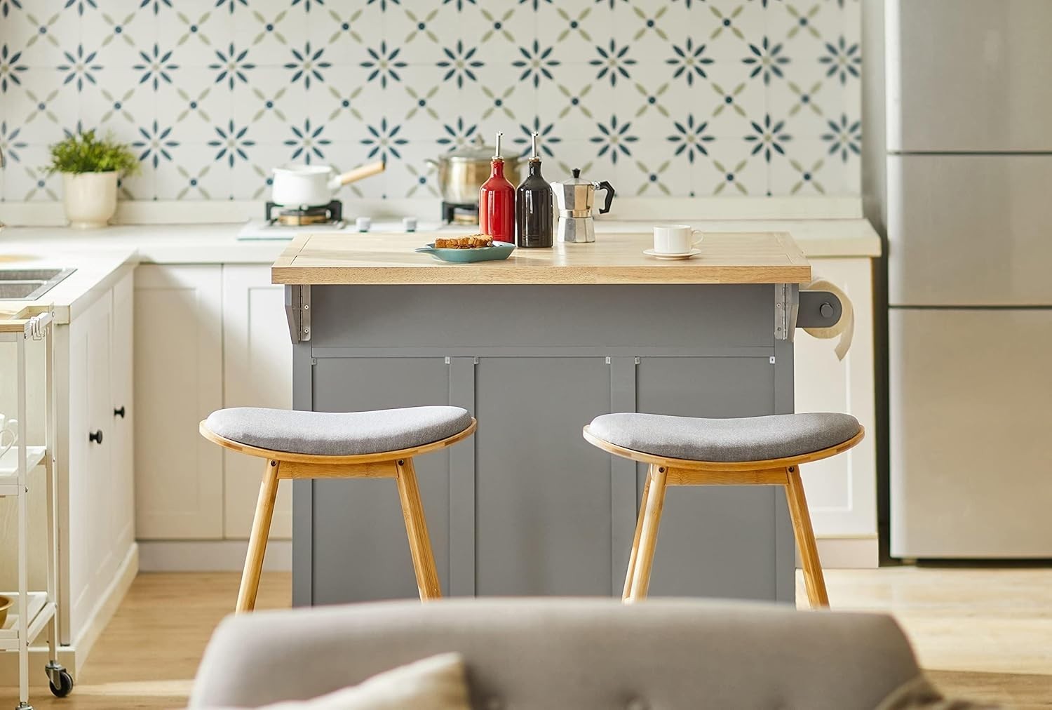Mobile Kitchen Island Cart with Expandable Worktop, Storage Drawers & Shelves