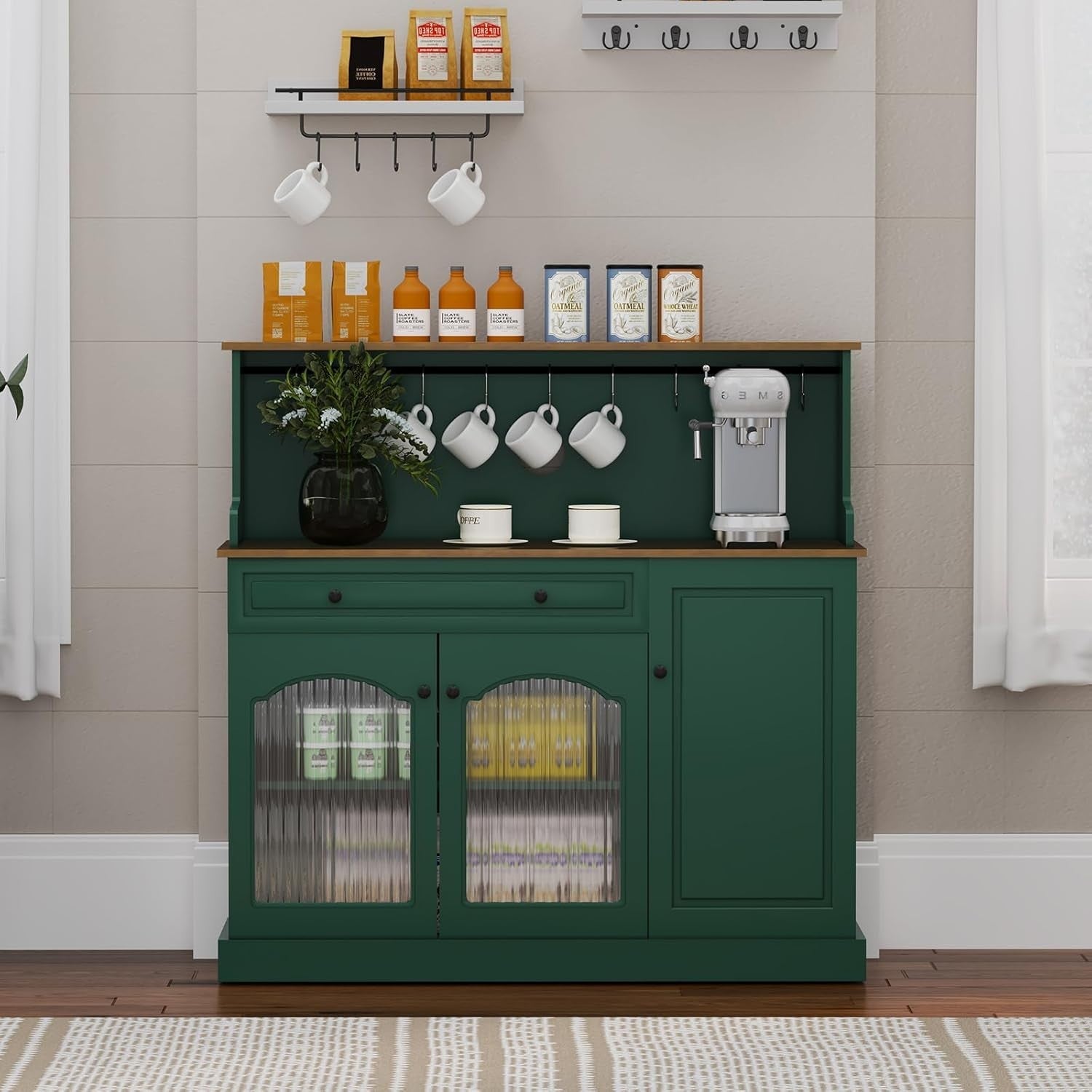 Kitchen Pantry Cupboard Microwave Cabinet Coffee Station Green