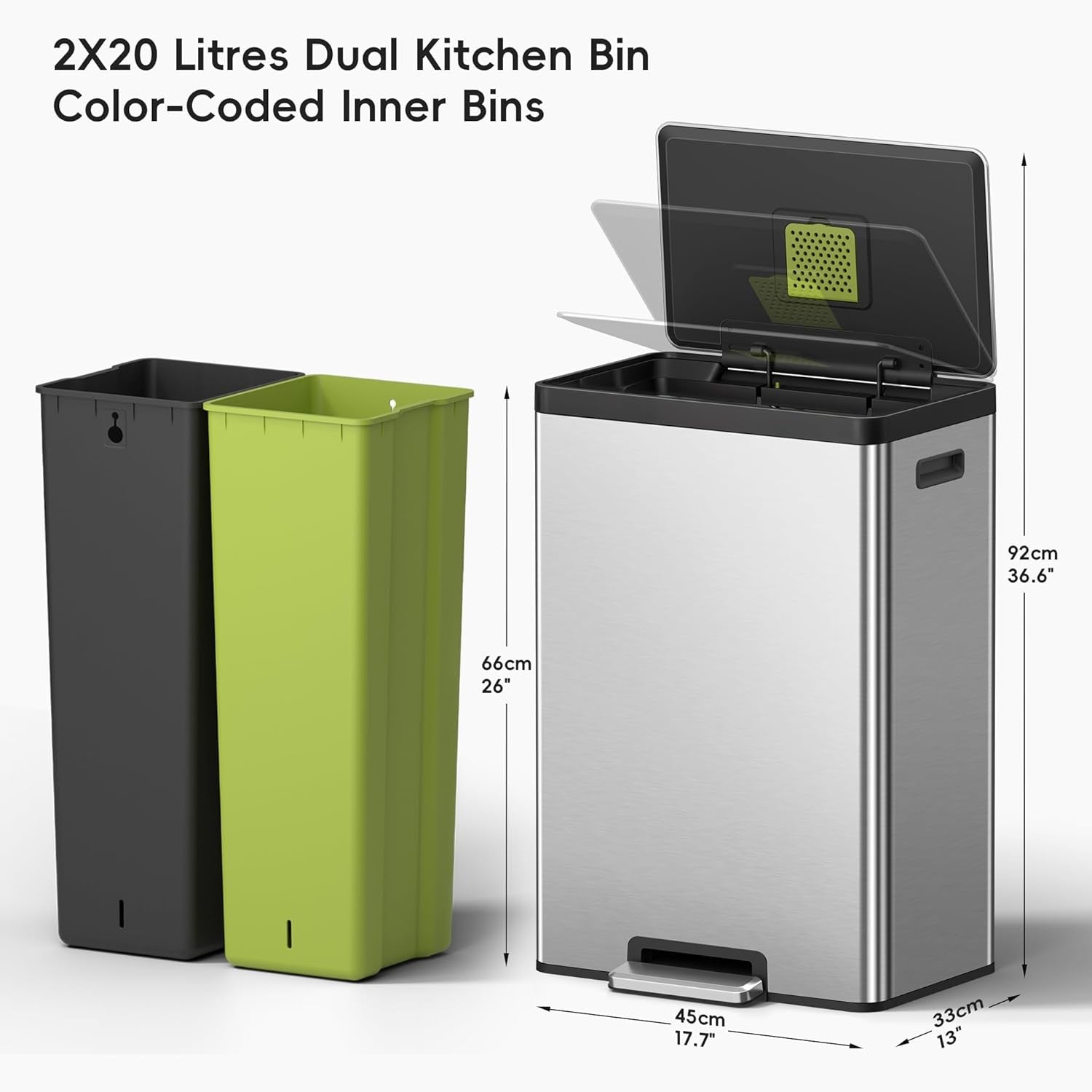 60L Dual Recycling Bin 30L+30L Matt Black Soft Close